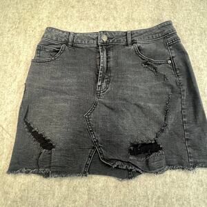 Wild Fable Black Distressed Denim Mini Skirt Size 10 | Raw Hem Grunge Y2K